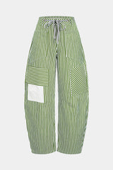 Stripe Print Pocket Drawstring Barrel Trousers