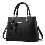 Embroidered rose tote shoulder bag