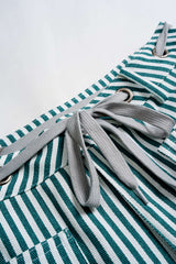 Stripe Print Pocket Drawstring Barrel Trousers