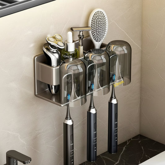 Wall-Mounted Toothbrush and Cup Holder for Bathroom