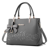 Embroidered rose tote shoulder bag