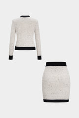 Contrast Button Sweater Long-Sleeve Top And Mini Skirt Set