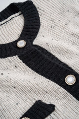 Contrast Button Sweater Long-Sleeve Top And Mini Skirt Set