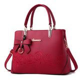Embroidered rose tote shoulder bag