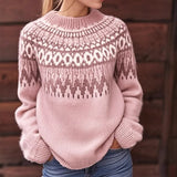 Round Neck Pullover Jacquard Vintage Print Sweater