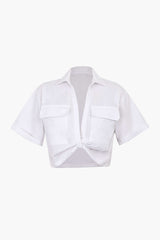 Basic Flap Pocket Twist Hem Shirt