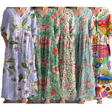 Long Sleeve Dress Elegant V-Neck Side Pockets Digital Print Breathable Dress