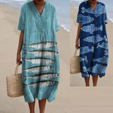 Marine Life 3D Print Short Sleeves Dress Washable Anti-Wrinkle Floral Pattern Ruffle