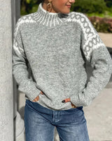 High Neck Contrast Patterned Sweater