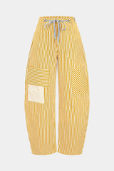 Stripe Print Pocket Drawstring Barrel Trousers
