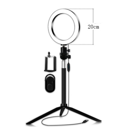 Selfie Beauty Light 5-in-1 Kit – Portable LED Ring Light with Tripod &amp; Bluetooth Remote Set