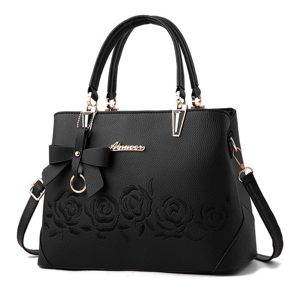 Embroidered rose tote shoulder bag