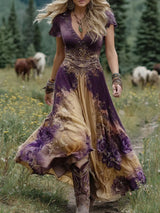 Classy Gradient Purple Lavender And Floral Printed Short Maxi Dress