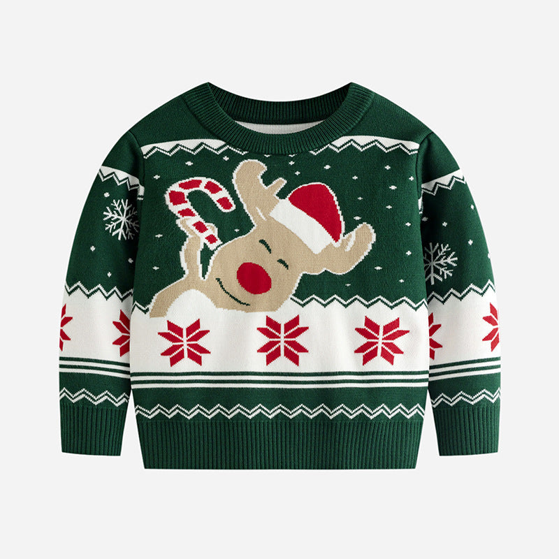 Cartoon Elk Jacquard Pullover Bottoming Sweater