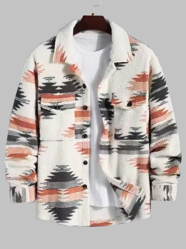 Men's Colorful Single Pocket Tie-Dye Fly Fluffy buttons Jacket