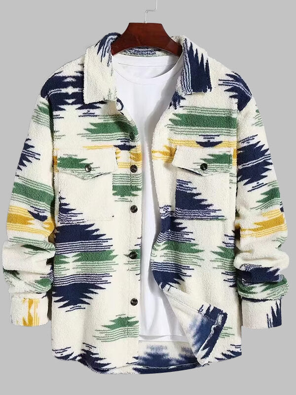 Men's Colorful Single Pocket Tie-Dye Fly Fluffy buttons Jacket