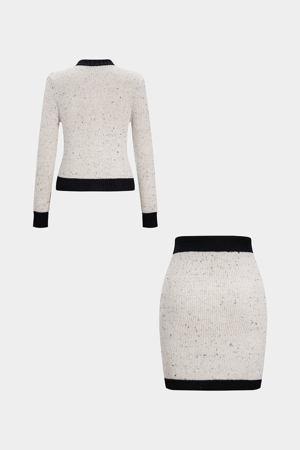 Contrast Button Sweater Long-Sleeve Top And Mini Skirt Set