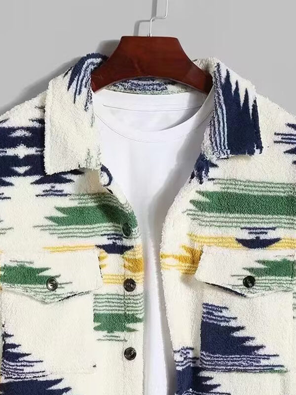 Men's Colorful Single Pocket Tie-Dye Fly Fluffy buttons Jacket