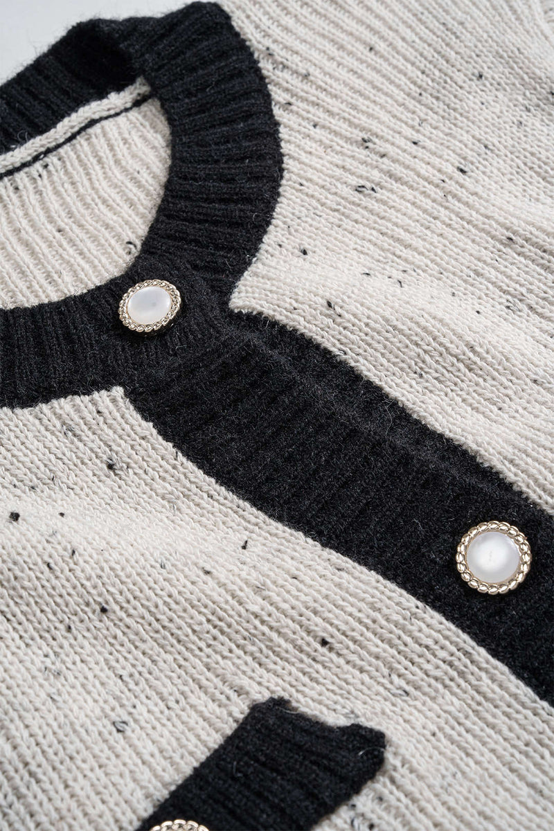 Contrast Button Sweater Long-Sleeve Top And Mini Skirt Set