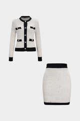 Contrast Button Sweater Long-Sleeve Top And Mini Skirt Set