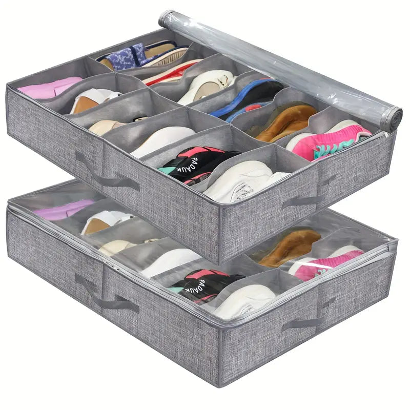 Under Bed Shoe Storage Organizer – Foldable Shoe Storage Container for Up to 24 Pairs