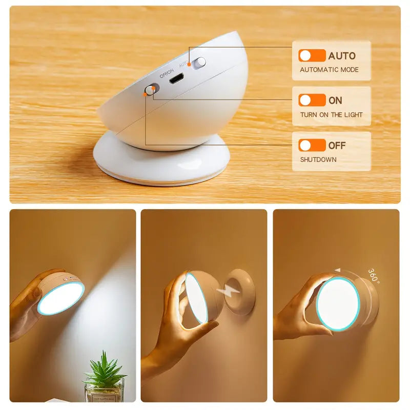 LED Motion Sensor Light with 360° Rotation and USB Charging