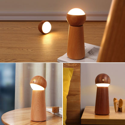 Voice-Control Wooden Night Light – Rechargeable Smart LED Bedside Lamp