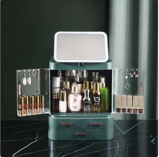 LED Makeup Mirror Box – Portable Vanity Mirror with Cosmetic Storage