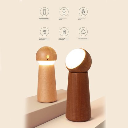 Voice-Control Wooden Night Light – Rechargeable Smart LED Bedside Lamp