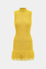 Knit Fringe Sleeveless Dress