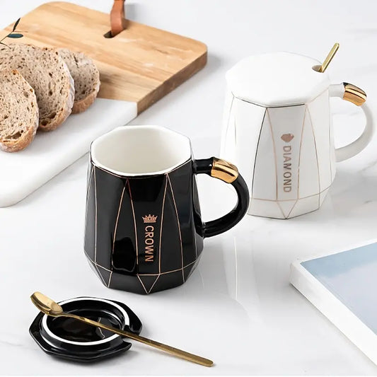 Ceramic Water Cup with Lid and Spoon for Coffee