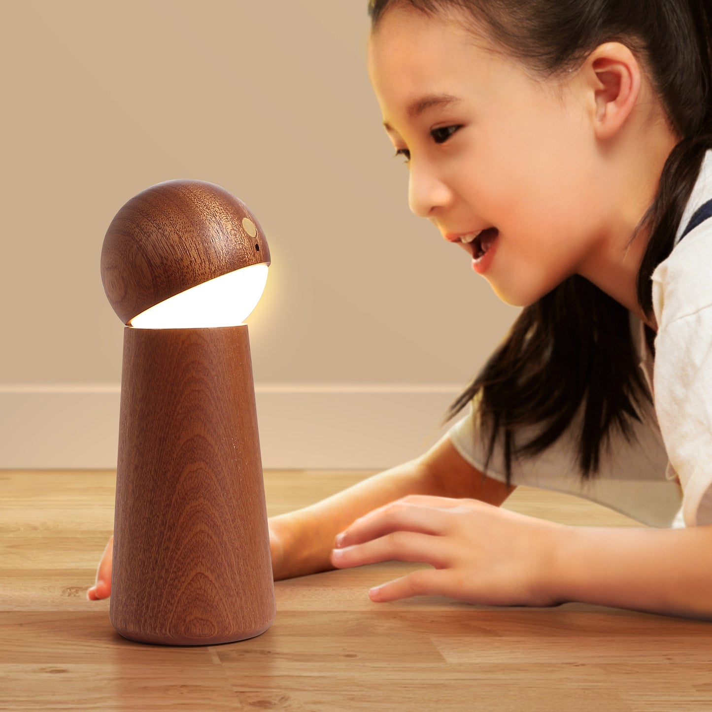 Voice-Control Wooden Night Light – Rechargeable Smart LED Bedside Lamp