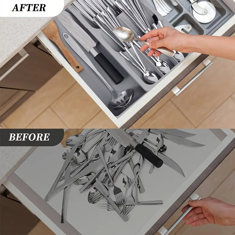 Expandable Silverware Organizer Tray – Neat, Organized Kitchen Drawers