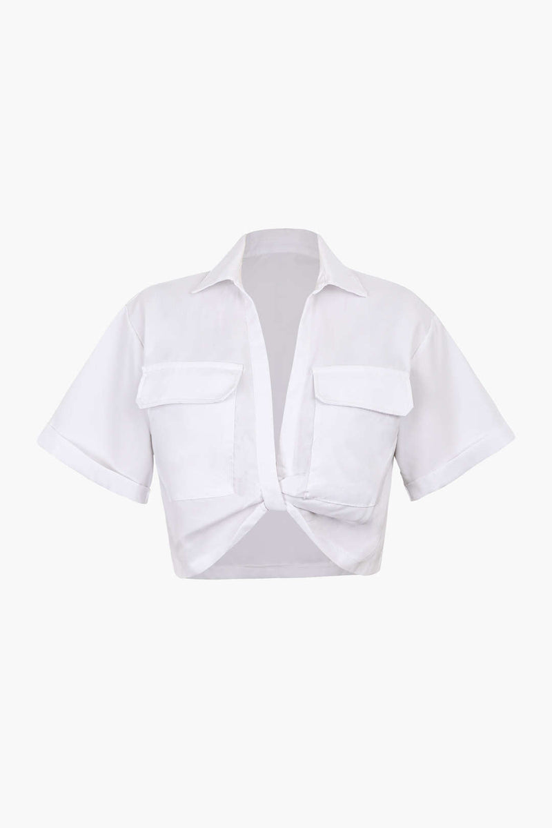Basic Flap Pocket Twist Hem Shirt