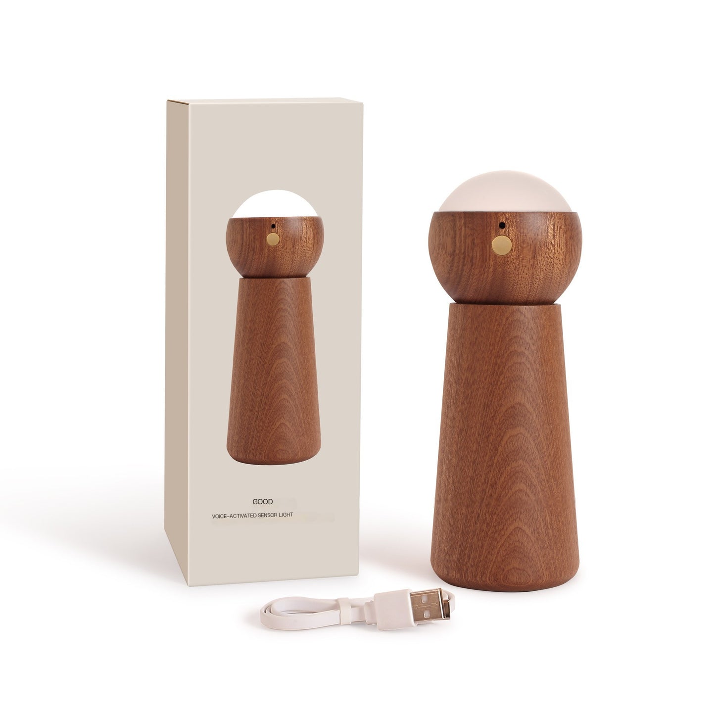 Voice-Control Wooden Night Light – Rechargeable Smart LED Bedside Lamp