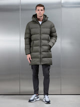 Essential Mid Length Puffer Jacket in Olive