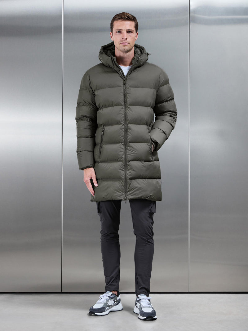 Essential Mid Length Puffer Jacket in Olive