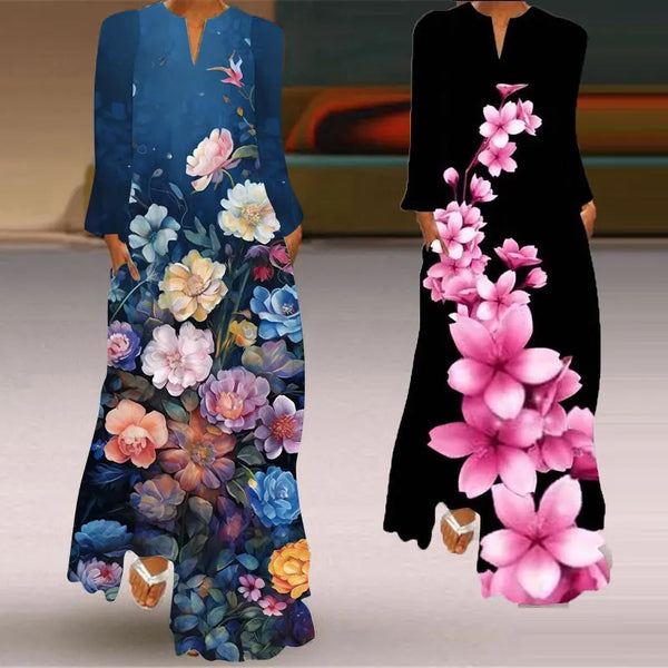 Fashion Digital Printed Dress V-neck Elegant and Charming Loose and Comfortable Women's Dress
