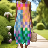 Casual Summer Loose Sleeveless with Contrast Colour