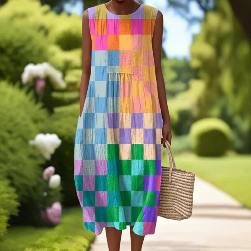 Casual Summer Loose Sleeveless with Contrast Colour