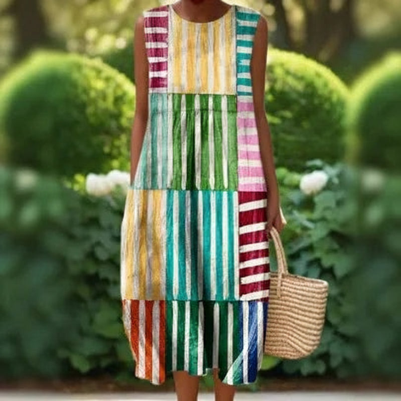 Casual Summer Loose Sleeveless with Contrast Colour