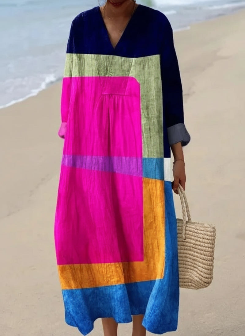 Oversize Women Dyeing of Flowers Holiday Dress