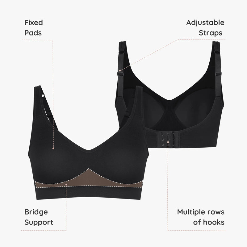 Wide Strap Wireless Deep V Push up Breast Support Bra for Women