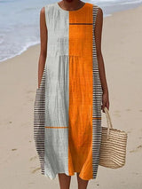 Casual Summer Loose Sleeveless with Contrast Colour