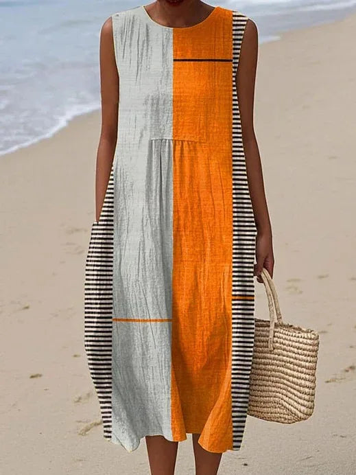 Casual Summer Loose Sleeveless with Contrast Colour