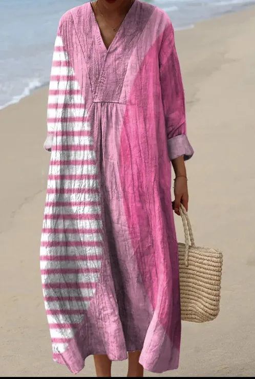 Oversize Women Dyeing of Flowers Holiday Dress