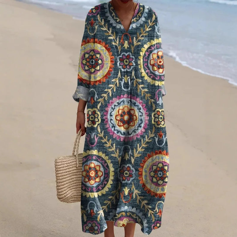 Women's Long Sleeve Floral 3D Printed Dress