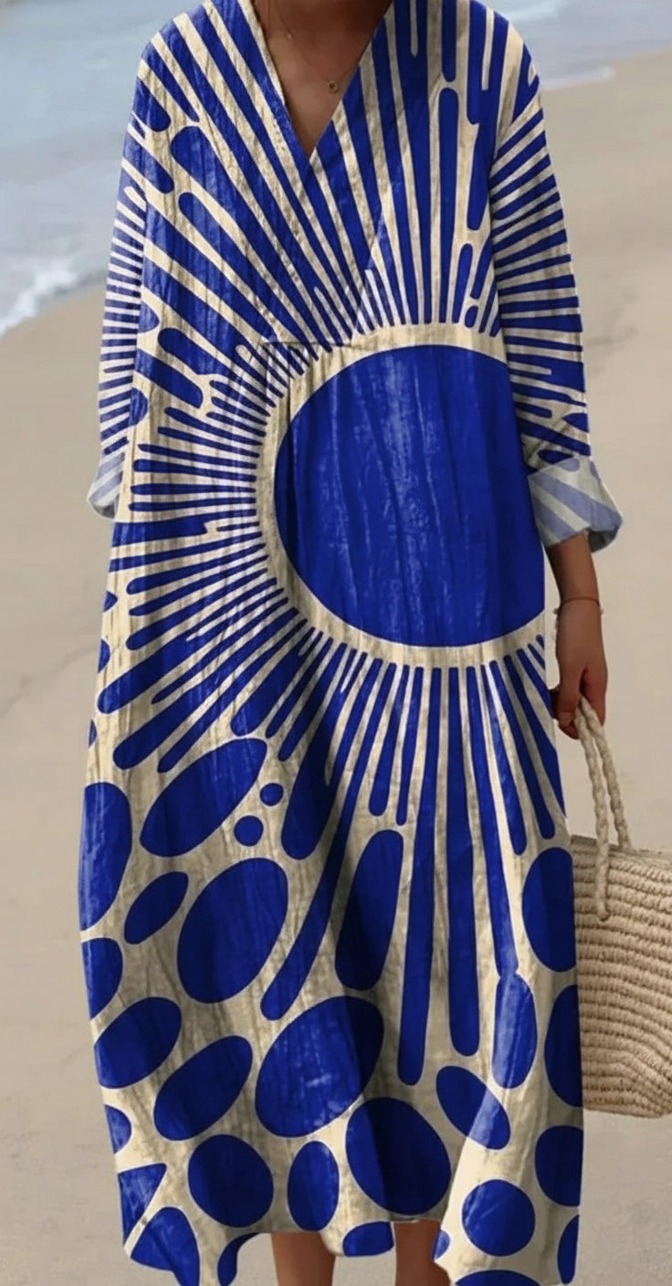 Oversize Women Dyeing of Flowers Holiday Dress