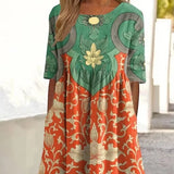 Women Midi Floral Dress Boho Casual Women's Linen Dresses