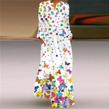 Women's Long Dress with Fashionable Print V-Neck and Long Sleeves